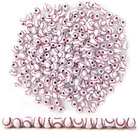 Iconikal 240-Count Acrylic Beads, 12mm Round Plastic Craft Beads for Bracelets, Necklaces, Keychains & Lanyards (Baseball)