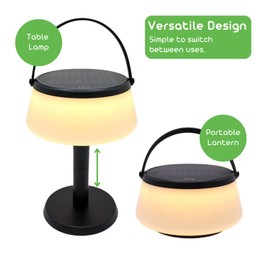 VerLuce - 2-in-1 Portable Solar Power LED Table Lamp & Lantern - Indoor/Outdoor - Stepless Dimming - Rechargeable Battery Up to 40 Hours - 330 lumens, 2700K - IP44 Weather Resistant - Black