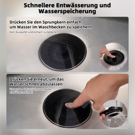 Hibbent Sink Stopper, Sink Strainer and Stopper Combo, 3 Stainless Steel Strainers, Anti-Clogging, Odour Sink Depth > 22 mm, Black