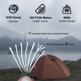 WILDAIR 550lb Paracord Parachute Cord Lanyard Ropes U.S. Military Type IV-7 Triple Strands 100FT Outdoor Camping (Army Green)