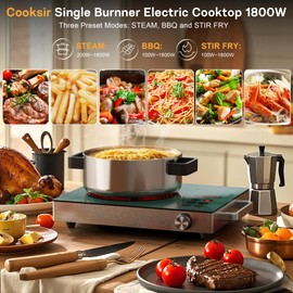 Cooksir Single Burner Electric Cooktop - 110V 1800W Portable One Burner Hot Plate, Countertop Electric Stove top for Home, Camping, RV, Timer, Child Lock, Steam, BBQ, Stir Fry, 120V Plug in (Green)