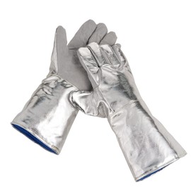 egowz High Temperature Aluminized Glove Heat Resistant Glove 572℉ anti scalding Welding Gloves Safety Work Glove Oven Glove Thermal Insulating Gloves (45cm(17.72'')*1 pair)