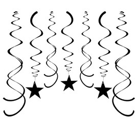 Party Star Swirl Decorations, Black Foil Ceiling Hanging Swirl Decorations with Star, Whirls Decorations for Birthday | Wedding | Anniversary | Graduation Party Supplies,30 PCS