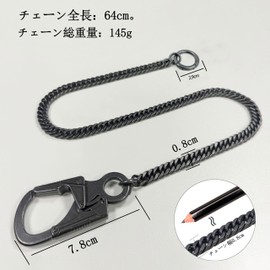 Wallet Chain, Pocket Chain for Men, Long Key Chain with Double Locking Mechanism, Heavy Duty Biker Wallet Chain, 64cm Muscle Carabiner Chain, Stainless Steel
