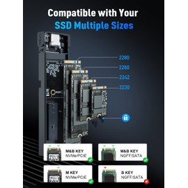 VCOM M.2 SSD External Case, NVME/SATA Compatible, 10Gbps, 6Gbps, SATA Protocol, High Speed Data Transfer, SSD Enclosure, High Performance Chip, Aluminum, Easy Installation, Easy Installation, Hard