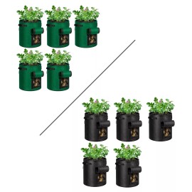 VIVOSUN 7/10gal 5Pack Potato Grow Bags Pot Planter Reusable w/ Visual Window  - 7gal-5PCS Green