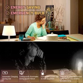 SORHE LIDKO Emergency Rechargeable Light Bulbs A19, Light Up to 84 hrs, Battery Operated Light Bulb, Self-Charging Light Bulb 1500mAh Battery Backup Light Bulbs for Home Power Failure (Daylight-6PK)