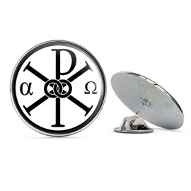 NYC Jewelers Round Alpha Omega Chi Rho Symbol (Greek Letter Jesus Christ) Metal 0.75" Lapel Hat Pin Tie Tack Pinback