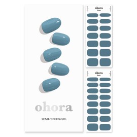 ohora Semi Cured Gel Nail Strips (N Washing Jean) - Works with Any Nail Lamps, Salon-Quality, Long Lasting, Easy to Apply & Remove - Includes 2 Prep Pads, Nail File & Wooden Stick - Blue