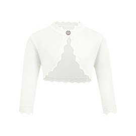 Trudge Girls Cardigan, Long Sleeves, Open Front Bolero Festive Cardigan, Children’s Shoulder Jacket, Bolero Jacket, Short Top for Communion Dress, Christening Dress, White/Black/Navy Blue/Pink/Red - White (white A), size: 120