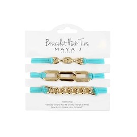 Maya J Bracelet Elastic Beach Hair Tie with Yellow Mariner Chain, Teal, Set of 3