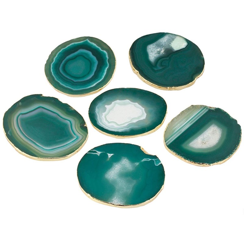mookaitedecor Set of 2 Green Crystal Agate Slice Coasters for