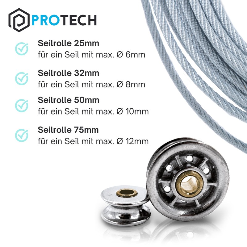 PROTECH Set of 2 Rope Pulleys 50 mm Wire Rope