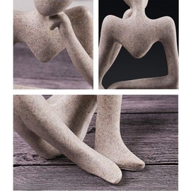 Asng Sandstone Resin Thinker Style Abstract Sculpture Statue Collectible Figurines Home Office Bookshelf Desktop Decor (Sandstone,Right, Small)