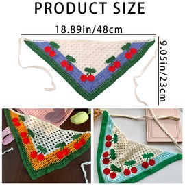 KuuGuu 4 PCS Crochet Bandanas Headbands Cute Cherry Hairbands Pink Knitted Headscarf Red Fruit Head Scarf Foral Headwrap for Thin Thick Hair Curly Bcak Head Kerchief for Women Girls Hair Accessories
