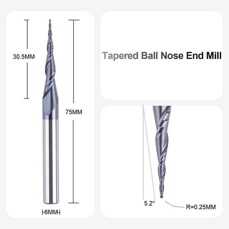 SpeTool 6mm Shank Ball Nose Router Bit, 0.25 Radius, CNC