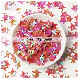10g Confetti,Red Glitter 3D Star Sequin Confetti,Star Confetti 15MM,Metallic Stars Sequin Confetti for Sewing Dresses,Stage Decorations(About 250 Pieces)