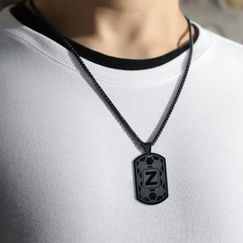 VA JENT Dog Tag Necklaces for Men Titanium Steel Mens Letter Tag Necklace Black Soccer Pattern Pendant Religious Gifts for Him,Z