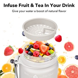 GOSWAG 32oz Motivational Water Bottles with Time Marker and Fruit Strainer, Sports Water Bottle with Times to Drink, Leakproof, Reusable Plastic Bottle with Strap no Straw for Gym, School