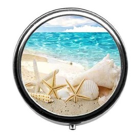 Beautiful Beach Seascape Pattern Cute Pill Box/Pill case-Round Pill Box/case- Three-Compartment Pill Box/Pill case …