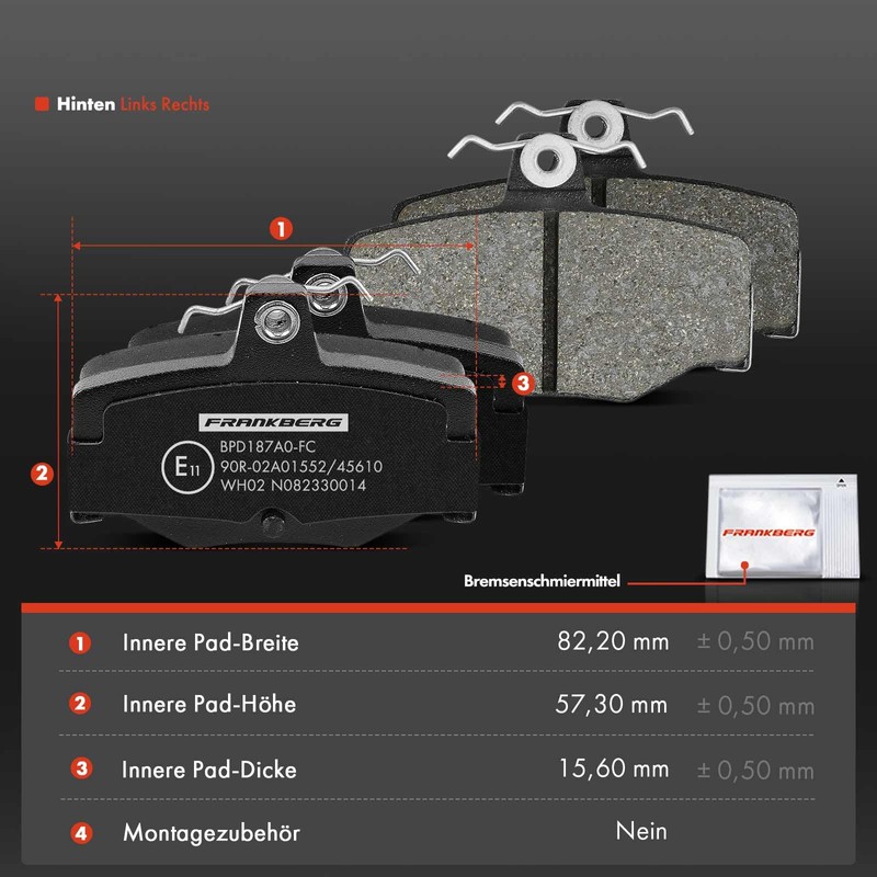 Frankberg 4x Brake Pad Set Compatible with Almera II N16