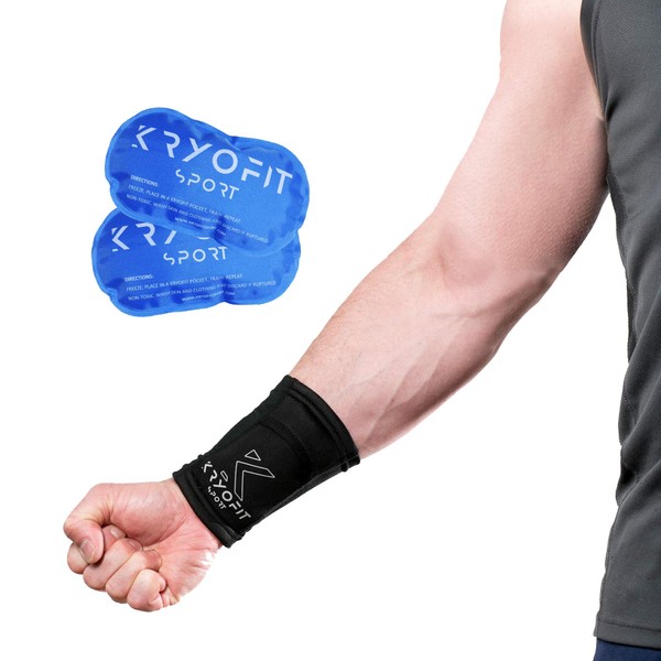 Kryofit Sport Ankle and Wrist Cold Compression Sleeves, Wrist Brace with Freeze Packs for Carpal Tunnel, Sports Cryotherapy, Reduce Swelling, Inflammation and Pain Relief, Small