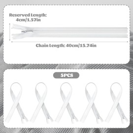 5Pcs Invisible Zip, 40cm/16 Inch Zip Nylon Zips for Sewing Concealed Invisible Zipper for Tailor Sewing Accessories Pillows Cushions Skirts Pants Clothes Bags (White)