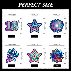 18pcs Glow 18th Cupcake Topper Set Neon Happy Birthday Colorful Glitter Star Black Light Decoration, Let's Go Crazy Glow Theme Party, Anniversary Party, Birthday Party, Birthday gifts for teens.
