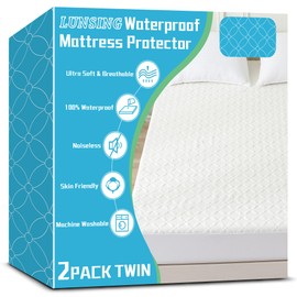 Lunsing 2 Pack Twin Mattress Protector, Soft Breathable Waterproof Twin Mattress Pad Cover, 6-16 in Deep Pockets, 39"x75", White