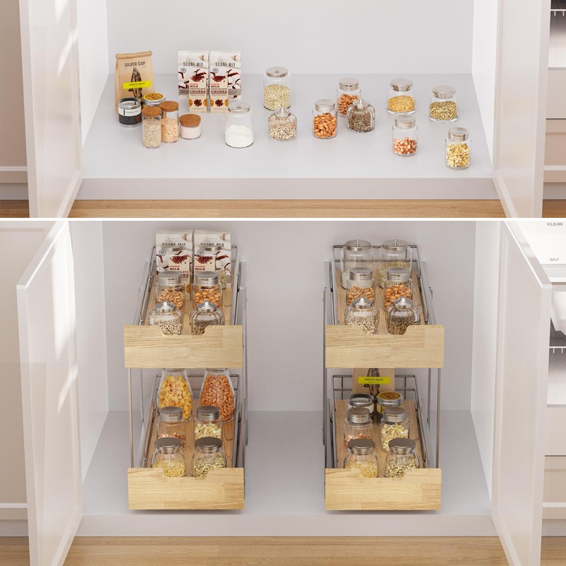 Sikarou Pull Out Cabinet Organizer,Heavy-Duty Slide Out Shelf, Wood and