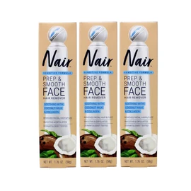 Nair Sensitive Formula Prep & Smooth Face Hair Remover, Soothing with Coconut Milk & Collagen, Removes Facial Hair & Fuzz, Smooths & Exfoliates, Dermatologist Tested, 1.76 oz (Pack of 3)