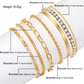 ZWWOGE 7 Pieces Women's Stainless Steel Chain Bracelets Set, Gold-Plated Bracelets, Twist Snake Bracelet, Women's CZ Adjustable Bracelet Set, Charm Bracelet, Gold Bracelet Set for Women