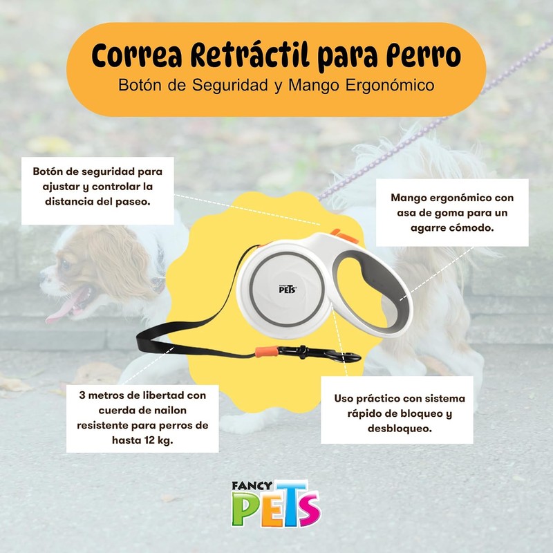Fancy Pets Correa Retráctil para Perros Spiro Color Blanca Tamaño