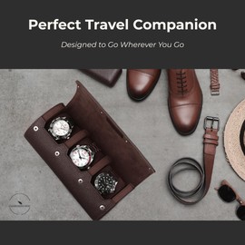 Watch Case Travel - 3 Slot Luxury Watch Cases for Men - Ideal Gift for Him - Caja para Relojes de Hombre. Dark Brown Vegan Leather & Wood - Guadians Nest (Dark Brown)