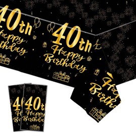 SINGOMON 2 Packs 40th Birthday Table Cloth Black Gold Birthday Tablecloths Disposable Tablecloths Happy 40 Birthday Table Covers for 40th Anniversary, 40th Birthday Decorations for Men Women