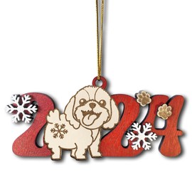 Shih Tzu Dog 2024 Wooden Christmas Ornament - Shih-Tzu Dog Breed Decoration for Holiday Tree - Easily Personalize with a Name or Message Using a Pen or Marker (Marker Not Included)
