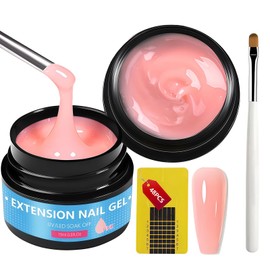 2 x 15 ml Builder Gel for Gel Nails, UV Gel Nails with Nail Art Brush and 48 Sheets Paper Foils for Nail Extension and Modeling, Manicure UV Builder Nail Gel for Nail Salon, Pink