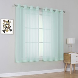 KEQIAOSUOCAI Aqua Sheer Curtain Panels 72 inches Long - Top Grade Grommet Solid Texture Soft Voile Window Drapes for Bedroom Living Room(38 Wide x 72-inch Length,2 Panels,Seafoam Green)