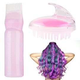 180 ml Root Comb Applicator Bottle, Hair Dye Brush Bottle, Hair Oil, Scalp Applicator, Comb Bottle with Shampoo, Hair Brush, Massage Brush, Hair Scalp, Massage Brush, Pink