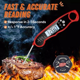 ImSaferell Ultra Fast Meat Thermometer Red Black Waterproof Accurate Temp Readings