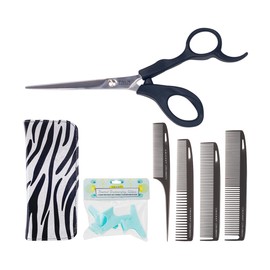 New Cricket Professional Hair Cutting Scissor Set, Palm Reader 5.75” Shear, 4 Ultra Smooth Cutting and Styling Combs, Hair Clips, and Shear Case, Salon Cutting Tools, Value Set