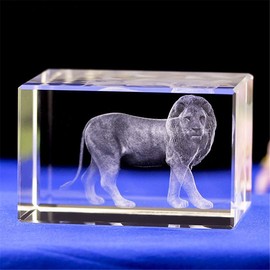 Crystal Lion Statue,3D Laser Etched Crystal Lion Figurine Art,Crystal Glass Cube Engraving for Home Decoration Birthday,Lion Ornaments Gifts (505080mm)