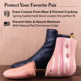 FootFitter Cedar Boot Tree for Men – Adjustable Split Toe Aromatic Cedar Boot Trees, Made From USA Grown Cedar Wood (Men's Small (5-7))