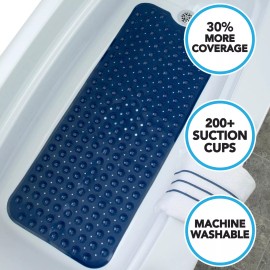SlipX Solutions Navy Extra Long Bath Mat: 16"W x 39"L In-Tub Mat with Suction Cups