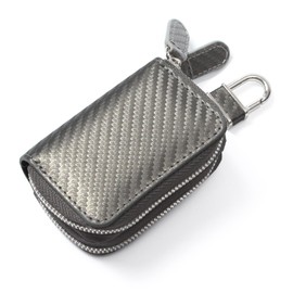GROOVE GEAR ggs-2003 Key Case, Double Zipper, 2 Storage, Smart Key Case, Compatible with Smart Keys, Men's, Genuine Leather, Carbon Leather, Smart Key, Car, silvery grey