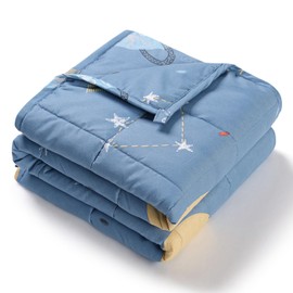 Kivik Weighted Blanket 7 lbs, 41" x 60" Blue Moon Stars Planet Weighted Blankets for Small Single/Twin Size Bed, All-Season Breathable Soft Cute Heavy Throw Blanket for Calming & Sleep, Washable