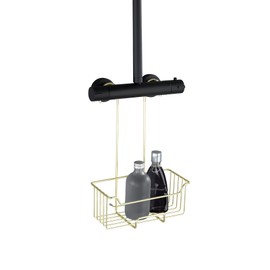 WENKO Milo Thermostatic Shower Caddy for Hanging on the Tap, Stainless Steel Shelf (Rust-Proof), 25 x 36 x 14 cm, Gold