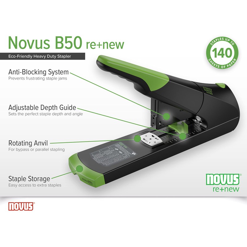 Novus B50 re+New Heavy Duty Stapler, 140 Sheet Capacity, Made