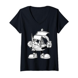 Womens Cute Cartoon Pirate Character Illustration For Kids V-Neck T-Shirt