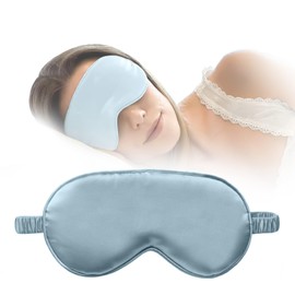HOME ARCHIVE Silk Sleep Eye Mask, Light Blocking Satin Blindfold with Elastic Strap, Gold (Light Blue)